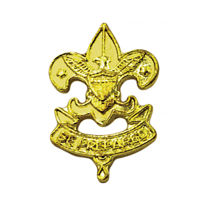 Scouts BSA First Class Scout Rank Parent Pin for parents of Scouts who have earned the First Class Scout Rank. Gold metal pin featuring the classic fleur-de-lis Eagle emblem and Be Prepared banner.