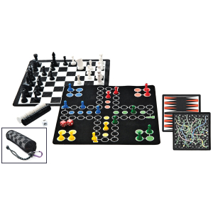 Portable Backpack Game set with chess, backgammon, checkers, ludo and snakes and ladders.